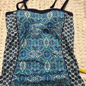 Lands' End Blue Geometric Tankini Top
